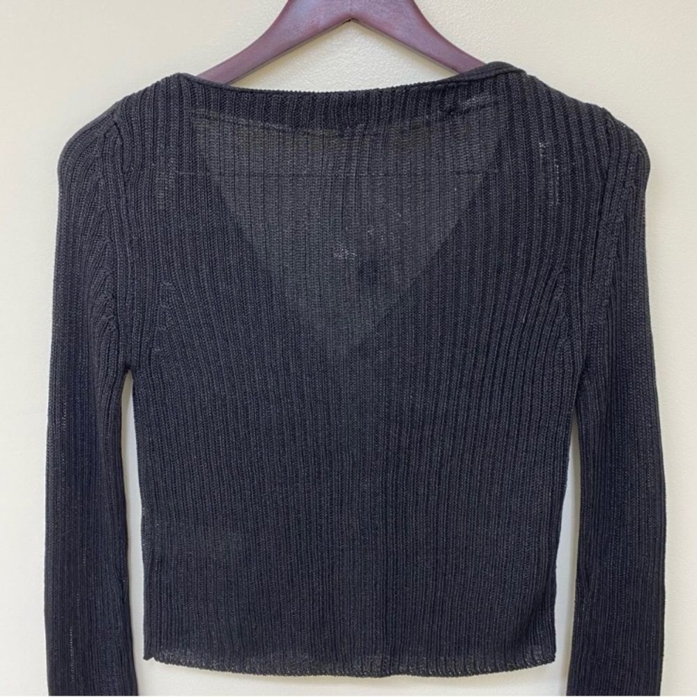 Free People Black Ribbed Button-Front Cardigan - Picture 3 of 7